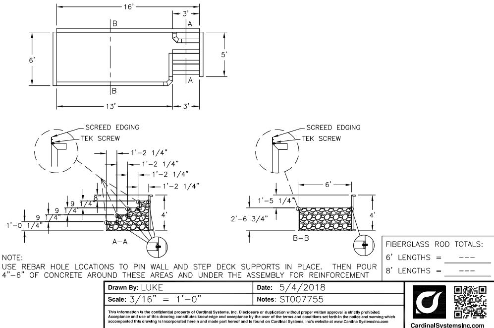 16' Wide Steel 48" Wall 6' x 13' Sundeck with 3' Left step